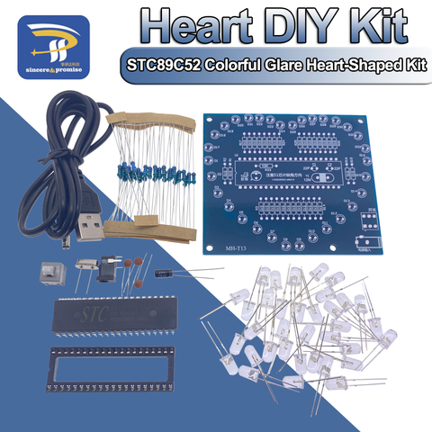 Kit electrónico DIY con forma de corazón, módulo LED RGB brillante colorido, luz de agua de estrella de cinco puntas, microordenador de un solo Chip, 51 ► Foto 1/6