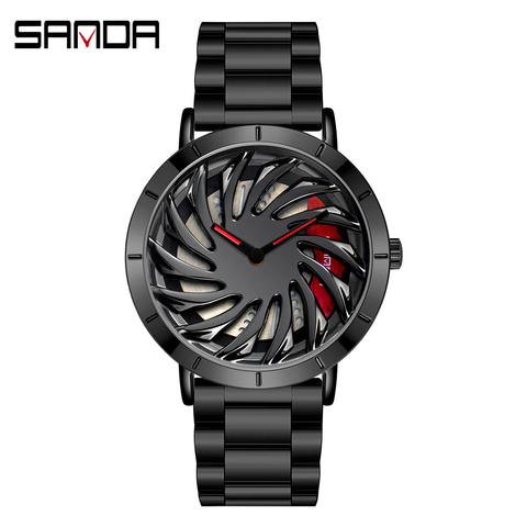 SANDA-reloj deportivo de acero inoxidable para hombre, resistente al agua, con llanta de coche de carreras, esfera giratoria, Masculino ► Foto 1/6