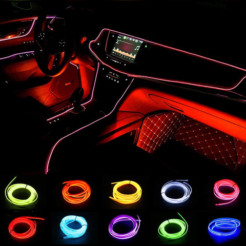 EL alambre Interior del coche atmósfera ambiente tubos de LED tira Flexible lámpara de neón resplandor de luz para la decoración del coche de estilo de coche ► Foto 1/6