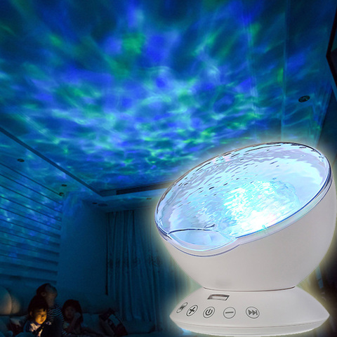 Proyector LED de noche luz océano lámpara ola con Control remoto USB tarjetas TF reproductor de música estrella de proyección estrellada cielo ► Foto 1/6