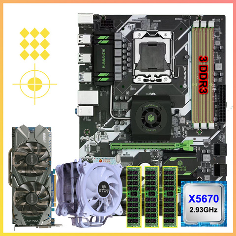 HUANANZHI-placa base X58 Deluxe LGA1366 Xeon CPU X5670 con enfriador, gran marca de RAM, 48G(3*16G), tarjeta de vídeo RECC, GTX970, paquete 4G ► Foto 1/6