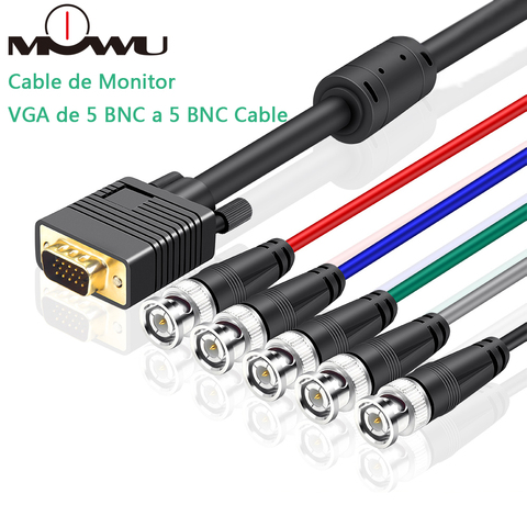 MOWU VGA DVI a RGBHV componente 5x BNC Breakout Video Cable adaptador DVI-I 24 + 5 ► Foto 1/6