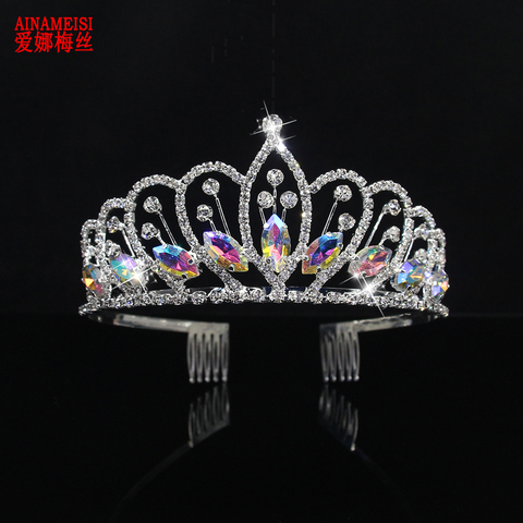 AINAMEISI de cristal de lujo de Tiaras de novia coronas de princesa de la Reina del desfile de diamantes de imitación de oro mujeres accesorio del pelo de la boda ► Foto 1/6