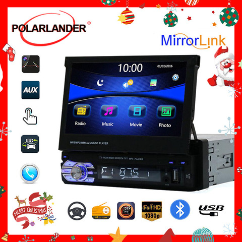 Reproductor de Audio MP5 para coche con Radio estéreo de 1 DIN y 7 pulgadas, con Bluetooth, USB, TF, Aux y pantalla táctil, reproductor de radio automático con Mirror Link ► Foto 1/6