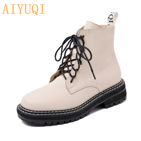 AIYUQI-Botas gruesas de piel auténtica para mujer, botines hasta el tobillo, viento británico, para otoño, 2022 ► Foto 1/6