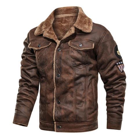 Nueva chaqueta de piel de invierno para hombre, abrigo Retro de gamuza para hombre, chaqueta Bomber de piel gruesa, chaqueta de motociclista para hombre AYH01 ► Foto 1/5