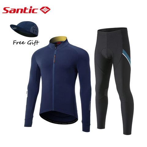 Santic-Jersey de ciclismo para hombre, ropa térmica de manga larga, pantalones con pechera para bicicleta de montaña o carretera, camisetas de bicicleta de invierno con tapa de tamaño gratis ► Foto 1/6