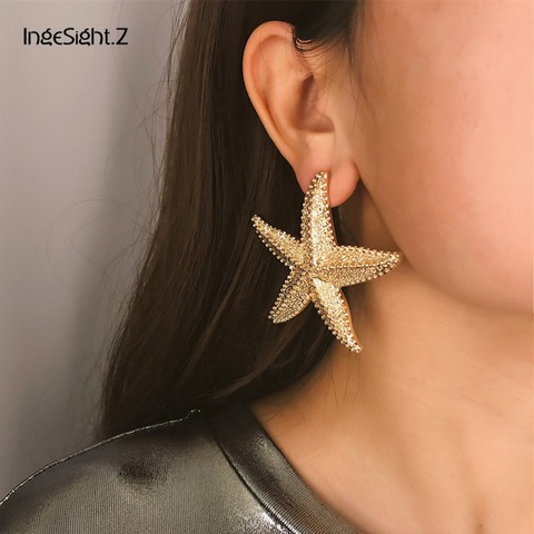 IngeSight Z elegante Color oro estrella de mar pendientes de aleación de mar estrella de mar, pendientes para las mujeres joyería regalos Brincos ► Foto 1/6