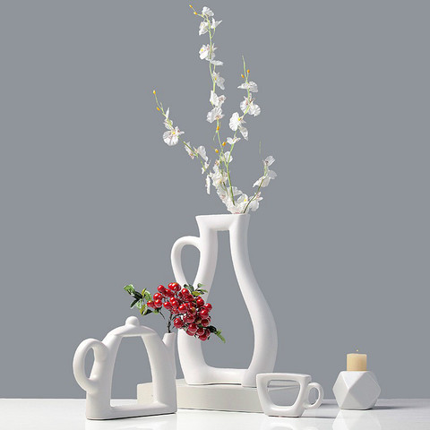Maceta de cerámica blanca para flores, jarrón decorativo de estilo moderno para boda, accesorios de decoración para el hogar, jarrón maceta de mesa ► Foto 1/6