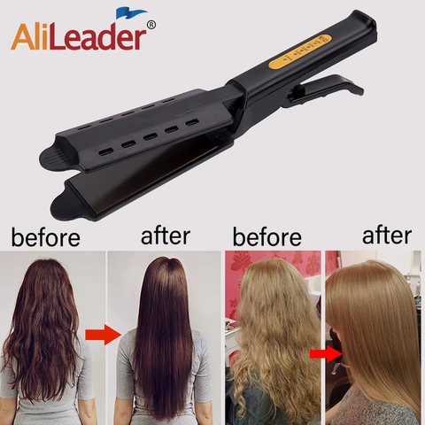 Alileader-plancha de pelo de hierro plano, plancha de Vapor electrónica para alisar el cabello, plancha de cerámica para salón de Vapor ► Foto 1/6