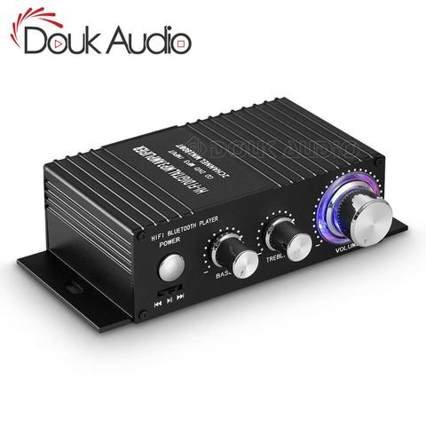 AMPLIFICADOR DE POTENCIA hi-fi 100W, 2,0 canales, con Bluetooth, receptor de Audio estéreo, amplificador Digital para el hogar, coche, USB marino, reproductor de música, mando a distancia IR ► Foto 1/6