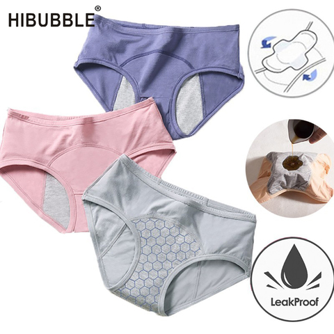 Hibubble-bragas menstruales a prueba de fugas para mujer, pantalones fisiológicos, ropa interior de algodón resistente al agua, calzoncillos de talla grande, envío directo ► Foto 1/6