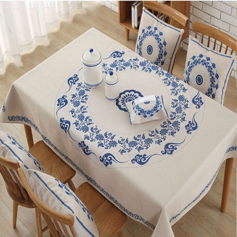 Mantel Rectangular de estilo nacional chino, mantel impreso en azul y diseño blanco, cubierta de mesa impermeable, decoración de fiesta en casa ► Foto 1/6