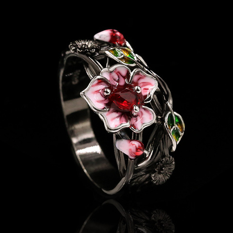 Anillo de plata 925 con flor roja para mujer, joyería creativa elegante, sortija de boda para banquete ► Foto 1/5