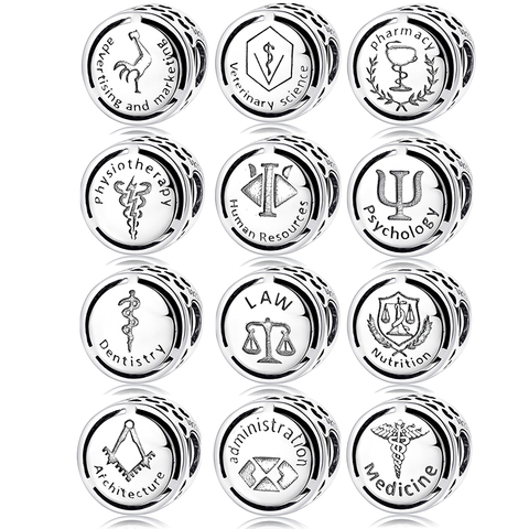 Símbolo de los 12, amuleto de signos profesionales, cuentas para la fabricación de joyas de plata de ley 925 aptas para pulseras de abalorios europeos originales ► Foto 1/6