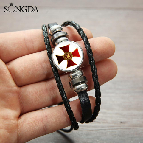 Pulsera con Cruz de templario para hombre, brazalete cruzado con signo masónico de Solomon, hebilla de cristal, símbolo Medieval, joyería de muñeca para hombre ► Foto 1/6