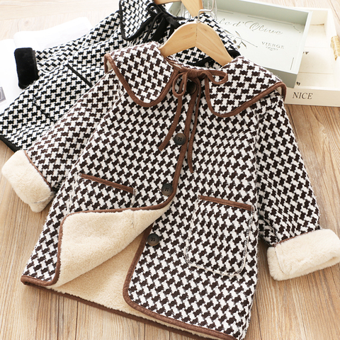 Abrigo de niña para niños invierno nueva moda Houndstooth abrigo de lana para niñas adolescentes chaqueta de otoño cálido abrigo largo niños a prueba de viento ► Foto 1/6