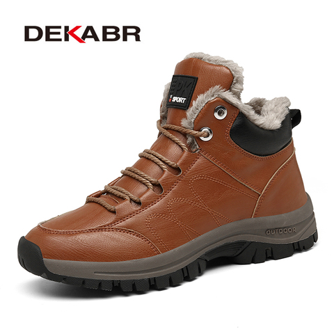 DEKABR-Botines cálidos de invierno para hombre, zapatos informales con cordones, de cuero, impermeables, antideslizantes, botas de nieve para moto ► Foto 1/6