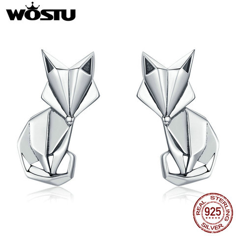 WOSTU-pendientes de clavija con diseño de zorro para mujer, de Plata de Ley 925 plegable, fiesta de compromiso, regalo de joyería de lujo romántico CQE526 ► Foto 1/6