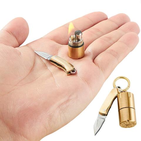 Mini juego de mechero y cuchillo para pulgar, campo Herramienta de supervivencia de emergencia sofisticado y práctico ► Foto 1/6