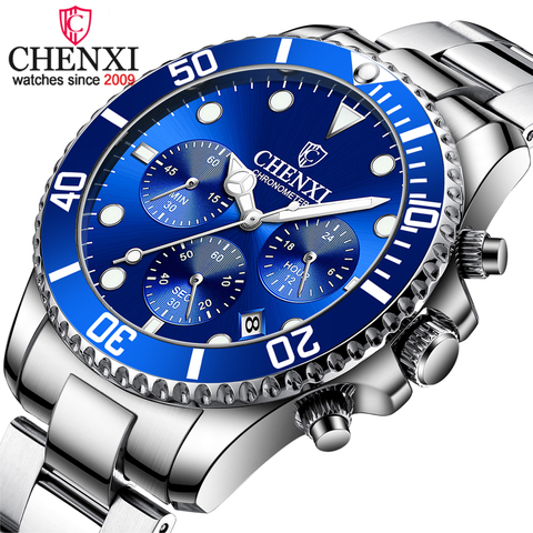 CHENXI-reloj deportivo de cuarzo para hombre, cronógrafo de lujo, de marca, de acero inoxidable, azul, resistente al agua, de negocios, con fecha ► Foto 1/6