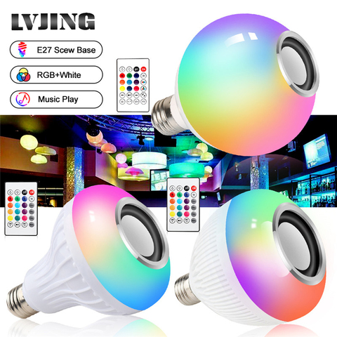 Altavoz inteligente E27 RGB con Bluetooth, lámpara LED inalámbrica regulable para reproducción de música, Bombilla Led, 24 teclas de Control remoto, color blanco ► Foto 1/6