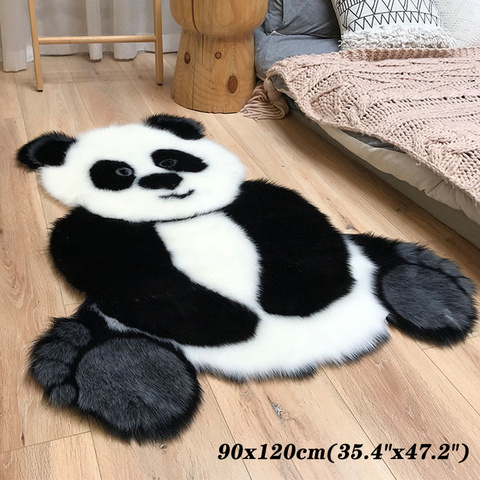 Alfombra con estampado de Panda para decoración del hogar, alfombra de área de piel sintética, suave, imitación de Panda, alfombras con formas naturales, dibujos animados, para dormitorio ► Foto 1/6