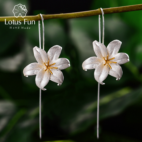 Lotus Fun pendientes colgantes de flor de lirio de oro de 18K Plata de Ley 925 auténtica pendientes de joyería fina hechos a mano para mujer ► Foto 1/6