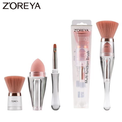 Zoreya Travel 3 en 1 brocha de maquillaje portátil multiusos suave esponja en ángulo sombra de ojos brocha de pintura en polvo cosmética ► Foto 1/6