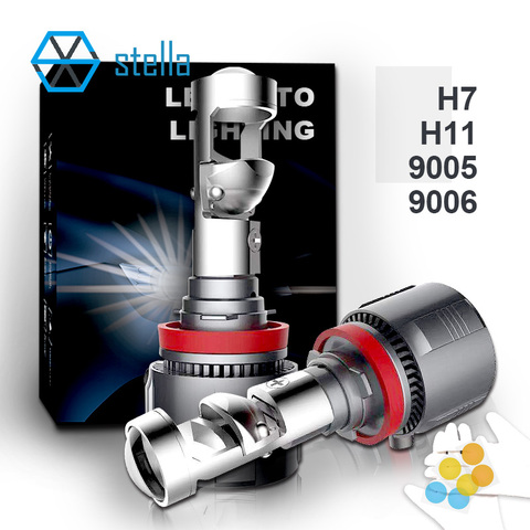Stella 2 uds bombillas de faro delantero de coche cruce lámpara CANBUS h7/h11/9005/9006 mini lentes de proyector led de diodo lámpara para auto 12v 10000LM ► Foto 1/6