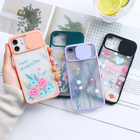 Funda de lujo con diseño de flores para móvil, carcasa deslizante mate para iPhone 12 Pro Max, 11 Pro Max, XR, X, XS Max, 8, 7 Plus, 6S, 12 ► Foto 1/6