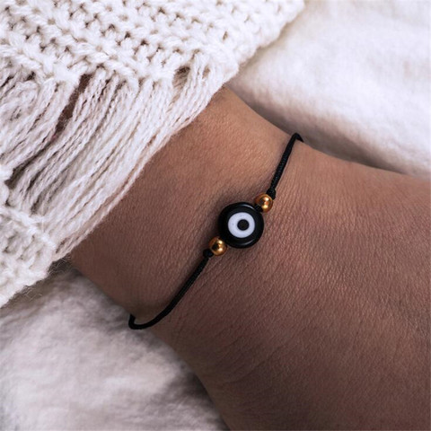 Tobillera con cadena trenzada de ojo negro turco para mujer, joyería creativa, Color rojo y azul, para pie de playa ► Foto 1/5