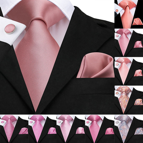 Hi-Tie 100% de seda de los hombres clásicos de la boda Coral rojo rosa melocotón corbata bolsillo cuadrado gemelos conjunto corbatas rosas para hombres corbatas de Cachemira sólidas ► Foto 1/6