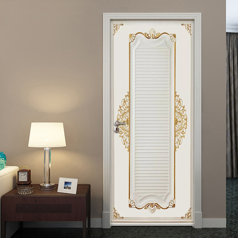 Calcomanías de PVC para puerta, Mural de pared con patrón de yeso 3D, pegatina de puerta para decoración del hogar, imagen autoadhesiva, papel tapiz impermeable para dormitorio ► Foto 1/6