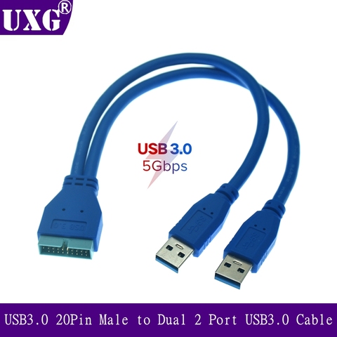 Adaptador de Cable de 20 pines para placa base, cable de extensión USB 3,0 A macho A placa base, de doble 2 puertos, de 19 pines, 25CM, 50CM ► Foto 1/5