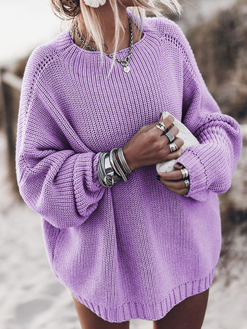 Suéter de talla grande para mujer, Jersey holgado de manga larga, color rosa, azul, caqui y púrpura, otoño de 2022 ► Foto 1/4