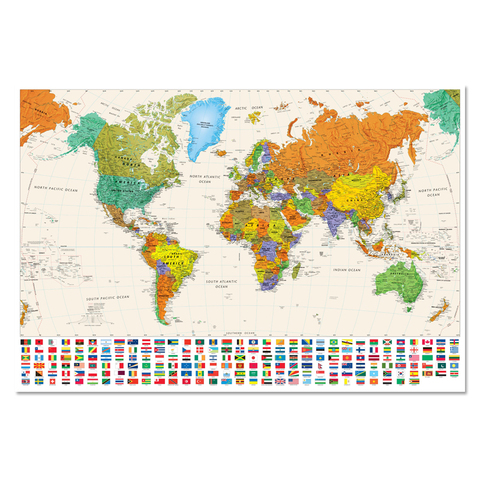 Mapa del mundo de Color con bandera, póster de tamaño, decoración de pared, mapa grande del mundo, 60x80cm, mapa de lienzo al óleo ► Foto 1/4