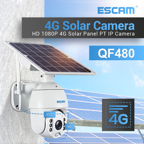 ESCAM-cámara IP QF480 1080P, almacenamiento en la nube, PTZ, batería 4G, alarma PIR, con Panel Solar, visión nocturna, IP66, Audio bidireccional impermeable ► Foto 1/6