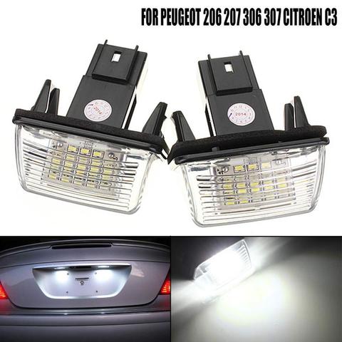 2X Número de LED de las luces de la matrícula de 18SMD No libre de Error bombilla de luz para PEUGEOT 206, 207, 306, 307, 406, 407 para CITROEN C3 C4 C5 ► Foto 1/6