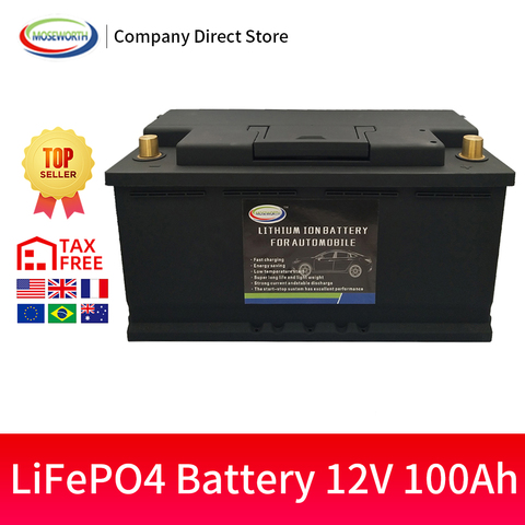 Batería LiFePO4 de 100Ah para coche, 12v, litio, hierro, fosfato, con placa BMS, CCA1900A, larga vida, ciclos profundos ► Foto 1/6