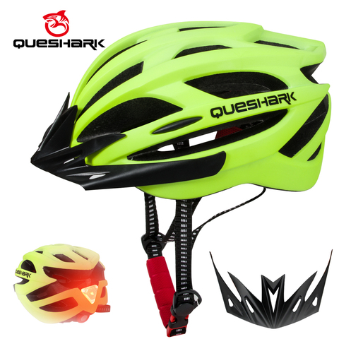 Queshark-casco de bicicleta para hombre y mujer, luz LED integrada, Casco de Bicicleta de carretera de montaña, deporte, seguro ► Foto 1/6