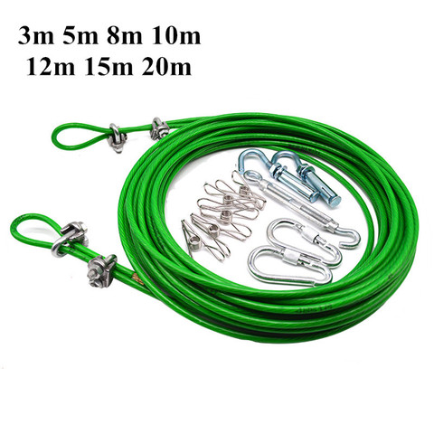 Cable de acero inoxidable para tendedero, cuerda Flexible recubierta de PVC verde, 3m a 20m, para invernadero, estante de uvas, cobertizo de 4mm ► Foto 1/6