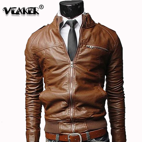 Chaqueta de cuero sintético con cremallera para hombre, chaqueta masculina de cuero sintético con cuello alto, Estilo Vintage e informal, a la moda, para otoño ► Foto 1/6