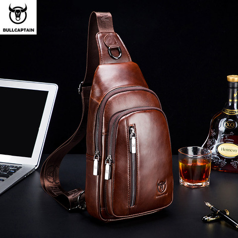 BULLCAPTAIN moda bolsos de cuero genuino bandolera de marca de hombre pequeño bolso de hombro de hombre casual de la música del pecho bolsos de mensajero ► Foto 1/6