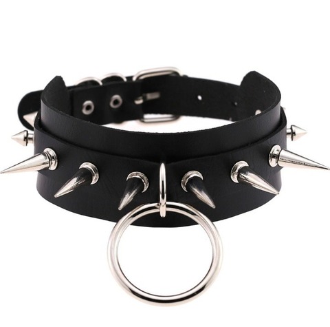 Gran-O-Punk redondo Rock gargantillas góticas los hombres de las mujeres de cuero remache de Punta pendientes Collar gargantilla Collar declaración joyería ► Foto 1/5