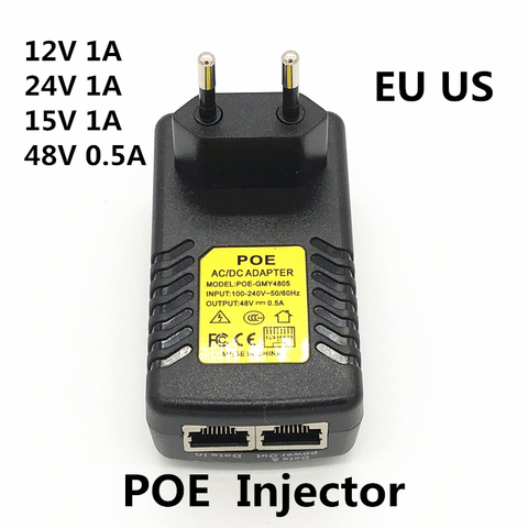 CCTV de seguridad AC 110-240 V a DC 12 V 15 V 24 V 48 V 0.5A 1A POE adaptador inyector Ethernet IP cámara IP Cámara teléfono PoE fuente de alimentación ► Foto 1/6