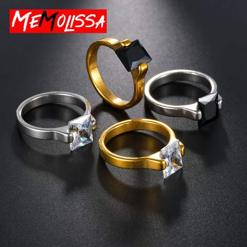 Anillo de boda de acero inoxidable con gran circón para mujer, joyería de compromiso para novia, banda, regalo de fiesta eternity ► Foto 1/6