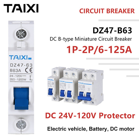 Protector de batería DC 12V 24V 36V 48V 72V 80A 125A 63A 1P 2P, interruptor de circuito corto automático tipo B AC-DC 2000W a 6000W ► Foto 1/6