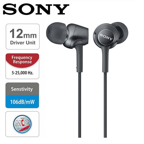 SONY-auriculares MDR-EX255AP originales con cable, 3,5mm, para música, manos libres con micrófono para xiaomi, huawei y teléfono inteligente ► Foto 1/6