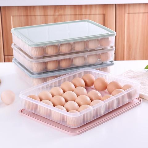 Soporte para 24 huevos, organizador de cajón de frigorífico, caja de almacenamiento de alimentos, Dumplings, soporte para huevos de verduras, microondas apilable ► Foto 1/6